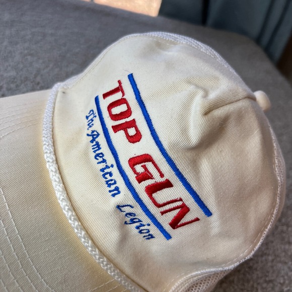 vtg Top Gun trucker hat mens Cream Mesh Adjustable cap snapback 90s 80s - Picture 3 of 9